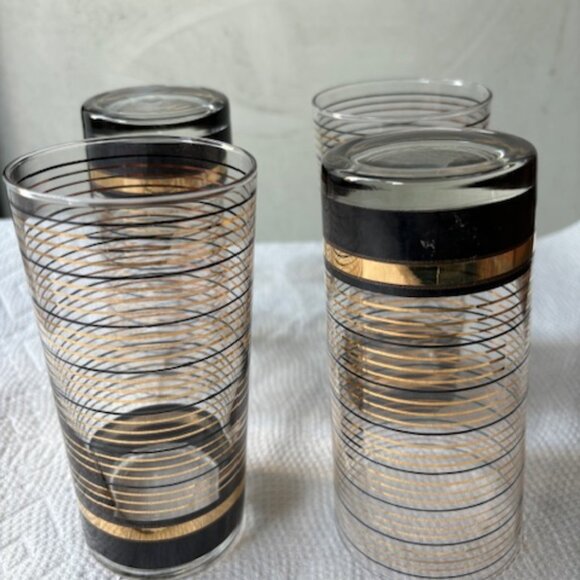 4 Vintage Black & Gold Culver Glasses - Picture 3 of 5